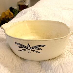 Well worn anchor hocking Cream Casserole Dish with Black wheat Design